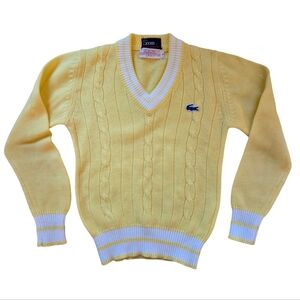 RARE Vintage 1980s Izod Lacoste yellow and white classic v-neck sweater